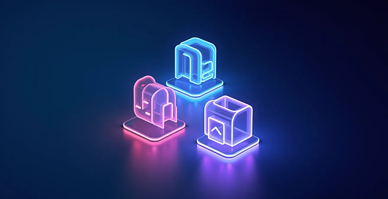 Drei zentrale Apps (Kalender, Notizen, To-Do) verbunden durch Synergie, symbolisiert durch ineinandergreifende Zahnräder.