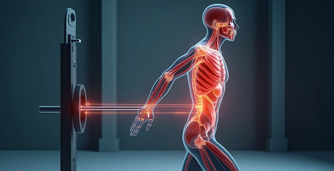 Detaillierte Darstellung der Rumpfmuskulatur und Kraftübertragung bei Anti-Rotations-Übungen