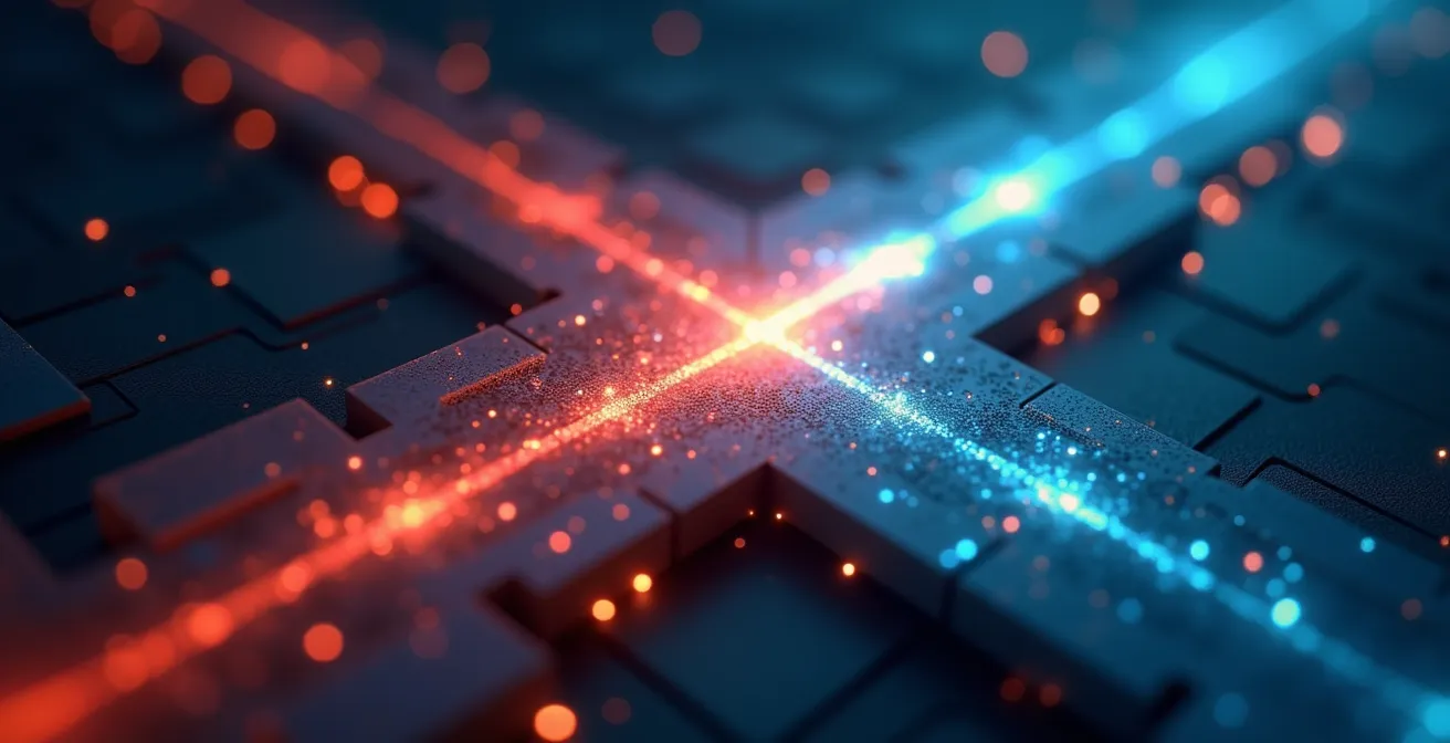 Visuelle Darstellung eines Pfeils, der auf einen anderen Weg zeigt. Symbolisiert das Konzept der Strategie-Umkehr und der Differenzierung von Wettbewerbern.