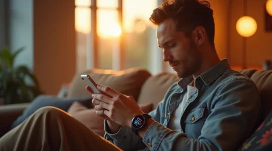 Person nutzt digitale Technologie harmonisch im modernen Lebensumfeld zur Verbesserung des Alltags