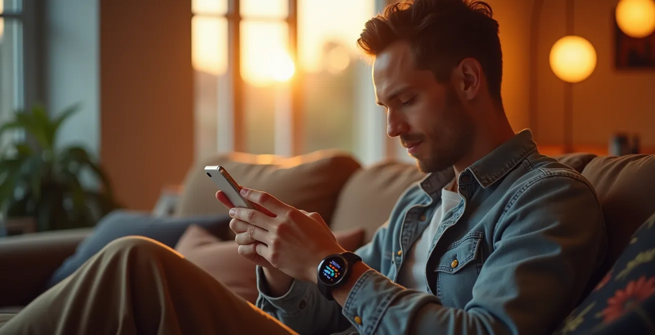 Person nutzt digitale Technologie harmonisch im modernen Lebensumfeld zur Verbesserung des Alltags