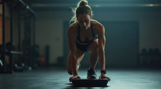 Athletin demonstriert körperliche und mentale Stärke durch funktionelles Training auf instabilem Untergrund