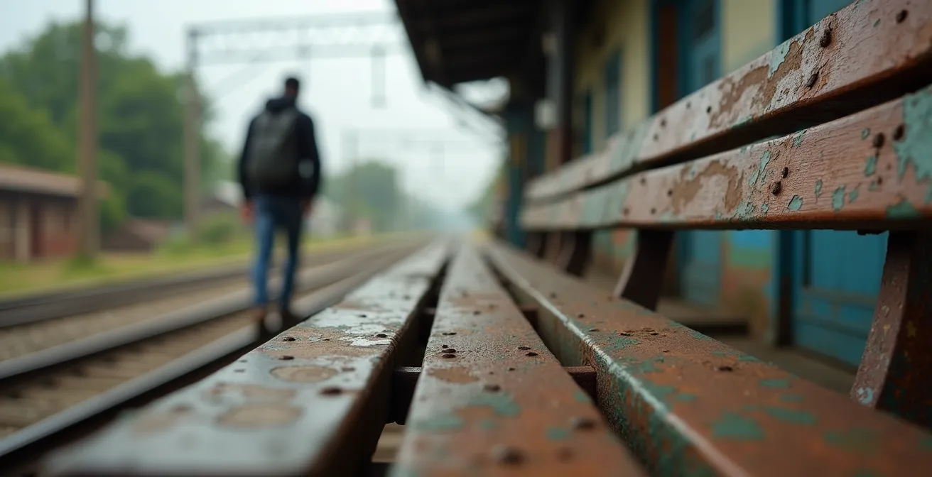 Reisender steigt aus Regionalbahn in ländlicher deutscher Gegend