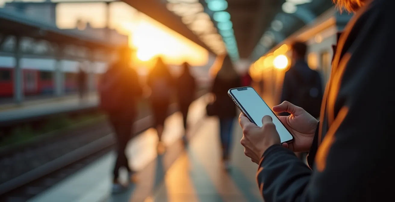 Pendler plant multimodale Route mit Mobilitäts-App