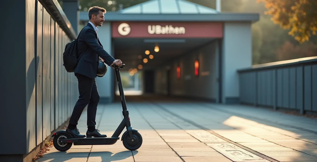 E-Scooter an einer U-Bahn-Station als Lösung für die letzte Meile