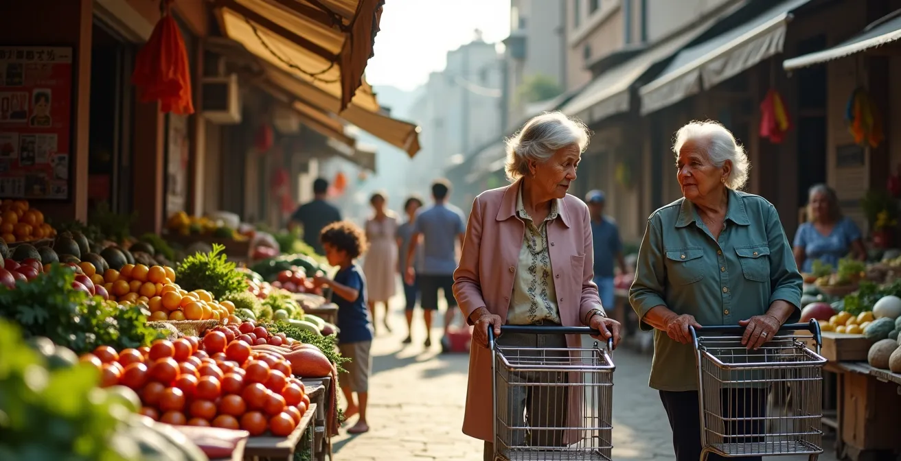 Authentisches Wohnviertel mit lokalem Markt in einer europäischen Stadt