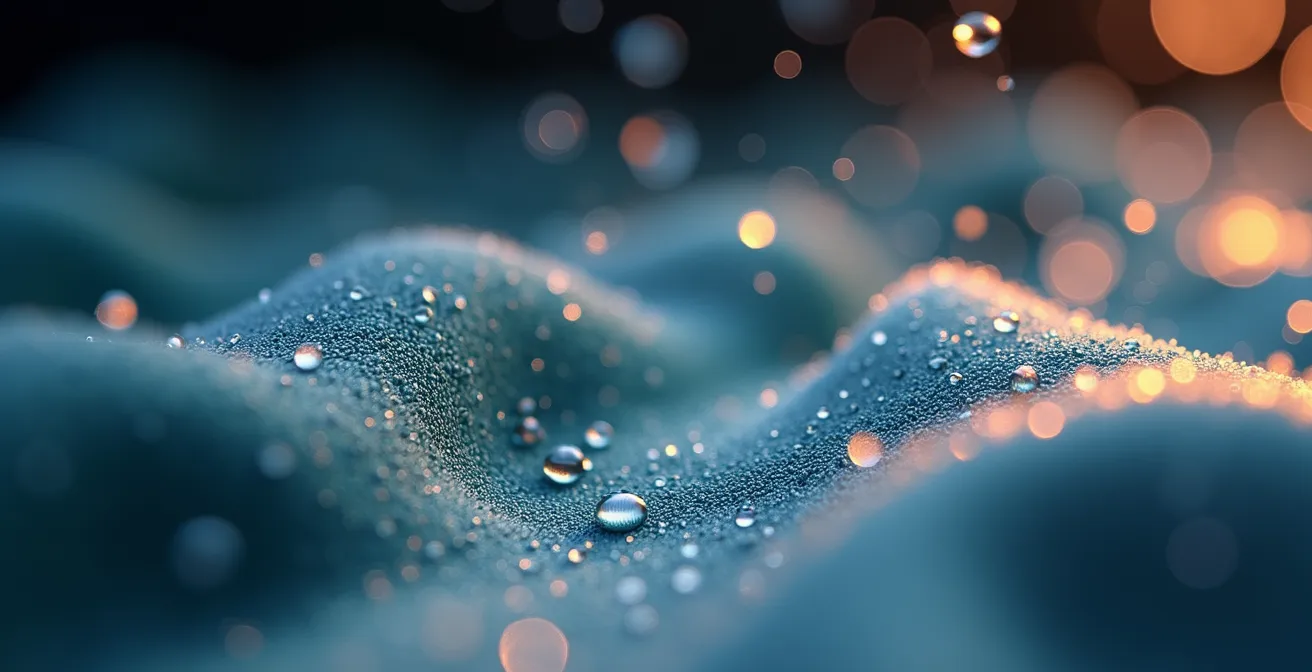 Mikroskopische Ansicht von Mikroplastikfasern aus Polyesterkleidung