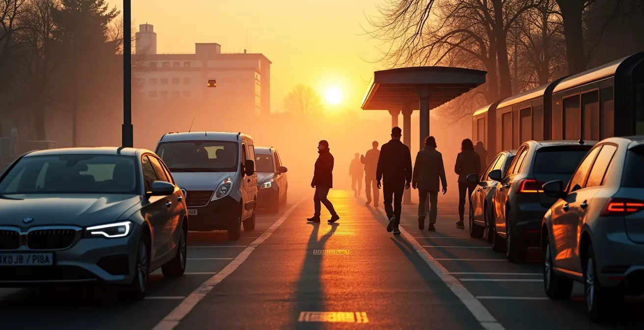 Moderne Park & Ride Anlage am Stadtrand mit S-Bahn-Anbindung