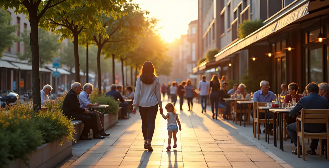 Zeitraffer-Darstellung eines Parkplatzes der sich in einen belebten öffentlichen Raum verwandelt