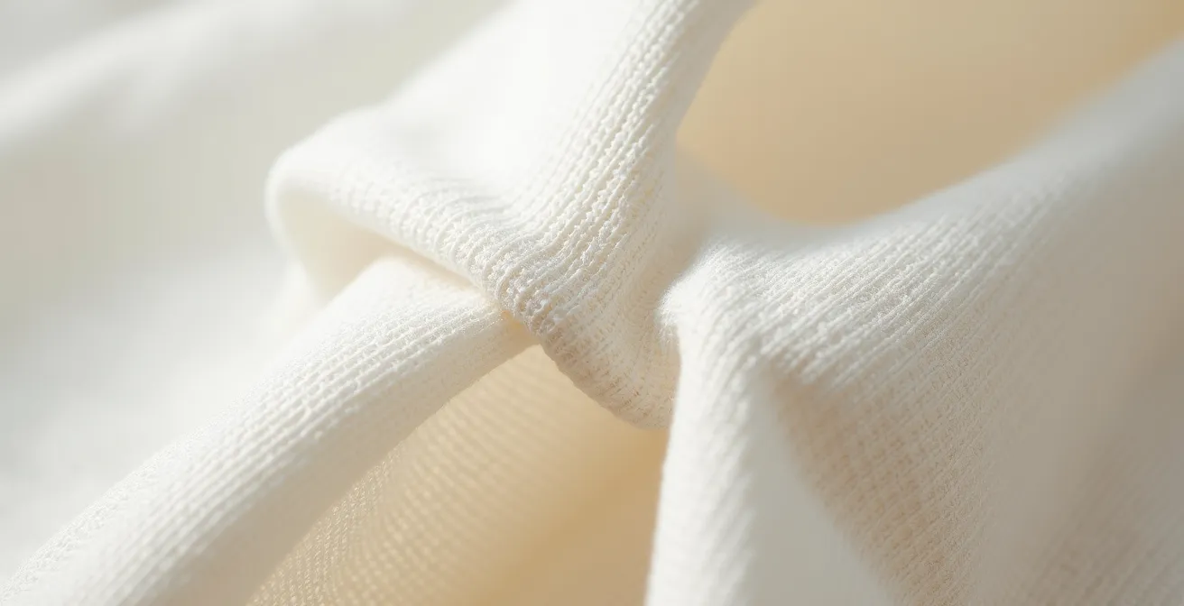 Makroaufnahme hochwertiger Stofftextur mit sichtbaren Fasern und präzisen Nähten